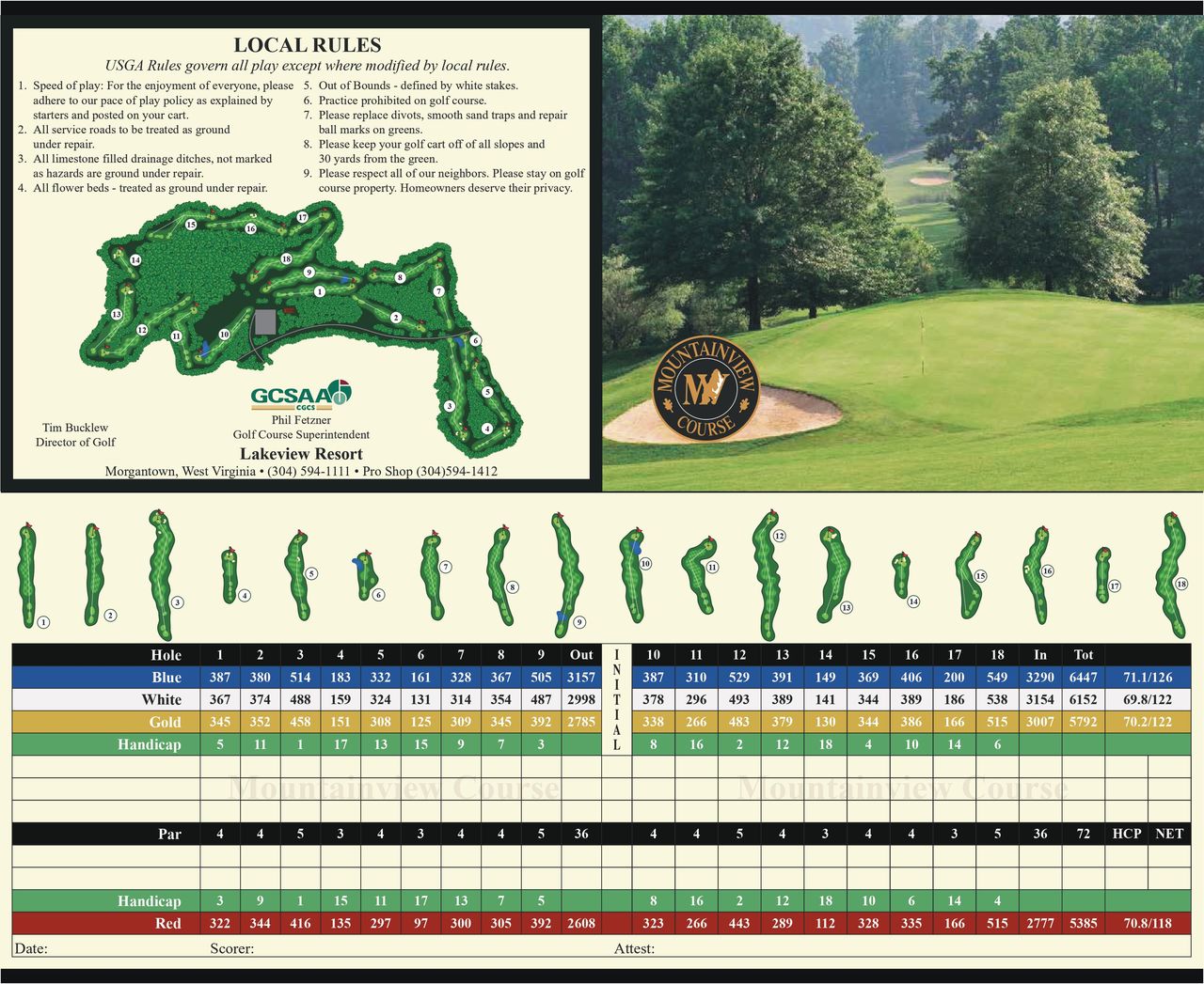 Scorecard Lakeview Golf Resort